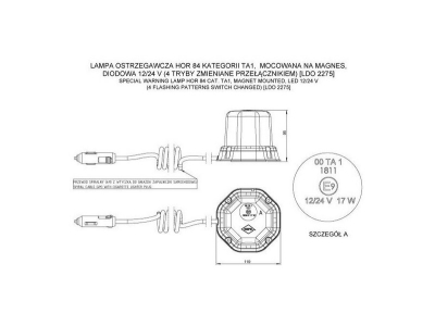 Lampa ostrzegawcza HOR 84 z magnesem, diodowa 12/24 V (kilka trybów zmienianych przełącznikiem)